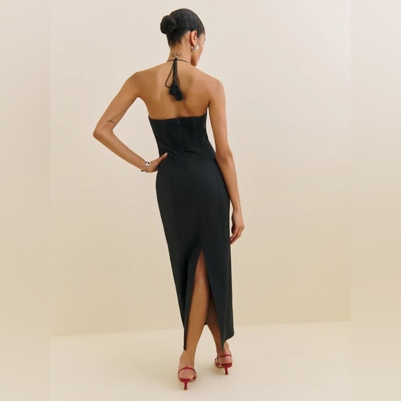 NEW Reformation Solasta Cotton Midi Halter Slip Dress Cocktail Black | size 2 - Picture 4 of 12